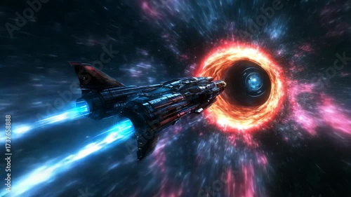 Embarking on an extraordinary futuristic journey aboard a spaceship through a cosmic wormhole, experience an epic scifi adventure in the amazing realm of cyberspace filled with wonder and excitement