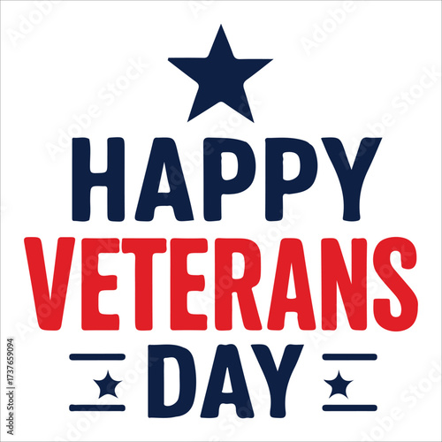 Happy Veterans Day calligraphic lettering. Handwritten script for USA holiday celebration. Vector typography design for greeting card or banner. American patriotic tribute text.