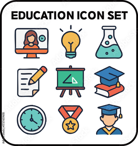 Education icon set of school tools and study symbols in modern vector