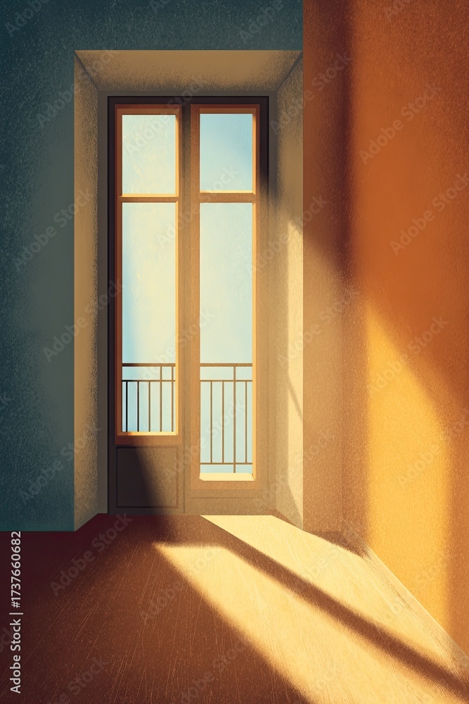 Naklejka premium Sunlit Room With Balcony View