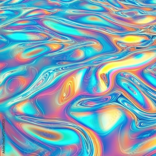 Fluid iridescent swirls in vibrant, psychedelic hues