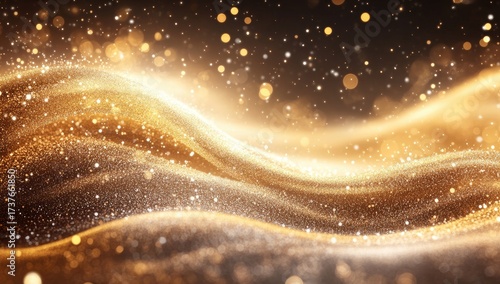 Golden, shimmering wave with sparkling bokeh