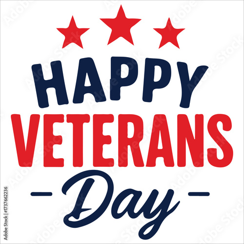 Happy Veterans Day calligraphic lettering. Handwritten script for USA holiday celebration. Vector typography design for greeting card or banner. American patriotic tribute text.
