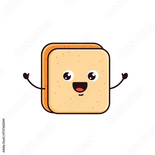 A cute and happy slice of bread with wide open arms and a joyful expression is reaching out towards you.