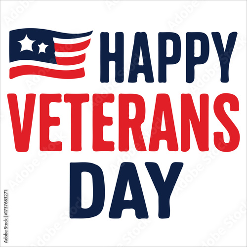 Happy Veterans Day calligraphic lettering. Handwritten script for USA holiday celebration. Vector typography design for greeting card or banner. American patriotic tribute text.