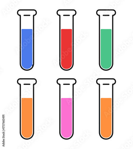 Test tube icon set. Editable vector illustration of colorful chemical containers for science and education. EPS lab glassware pack