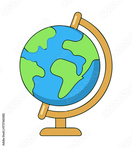 Globe icon. Editable vector illustration of classroom Earth model with continents and tilted axis. EPS geography symbol