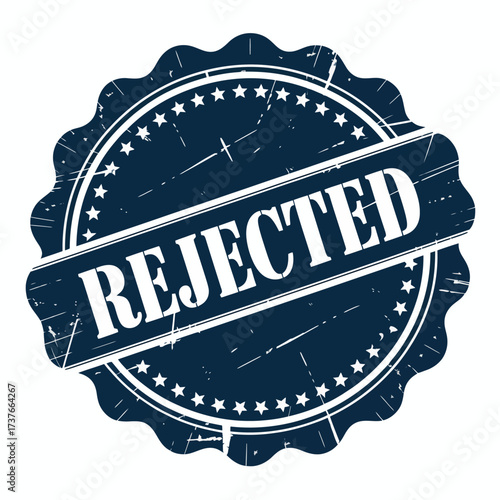 Rejected Stamp Grunge Effect in Dark Blue with White Text and Design