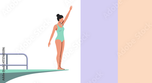 Young woman preparing to dive from a springboard in swimming pool  