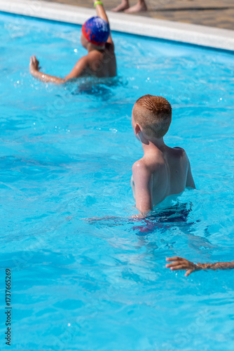 Summer water games in a hotel pool or water park