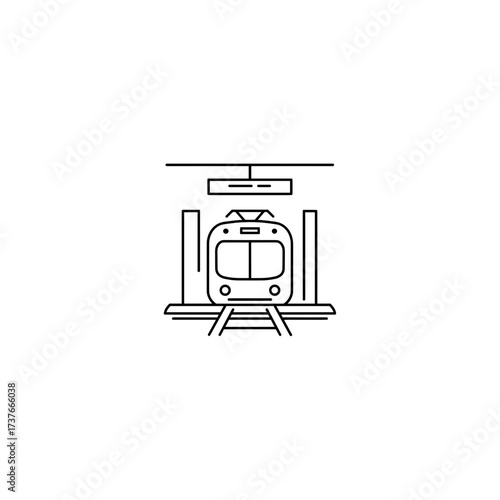 Train arriving at station in minimalist line art style  