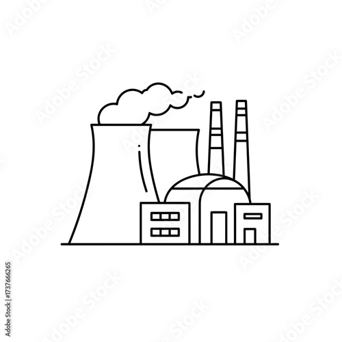 Industrial power plant with cooling towers and smoke emissions  