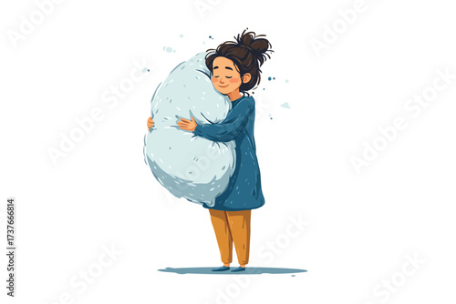 Sad woman hugging a pillow bedroom isolated