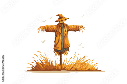 Scarecrow Standing in Middle of Field background isolated