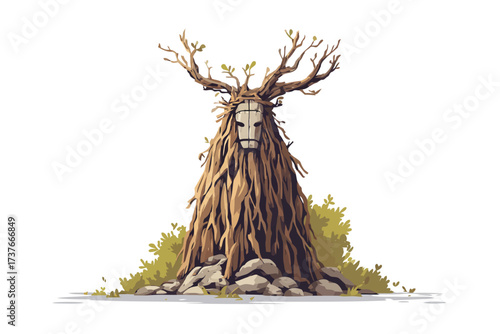 Slavic Pagan Idol Among Forest Roots travel isolated
