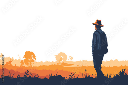 Sunset Silhouette of Worker in Field Hat electricity isolated