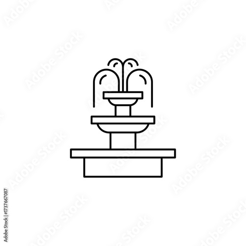 Outline of a decorative fountain with water spouts and basin  