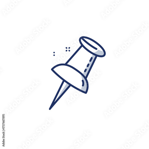 Illustration of a blue push pin on a white background  