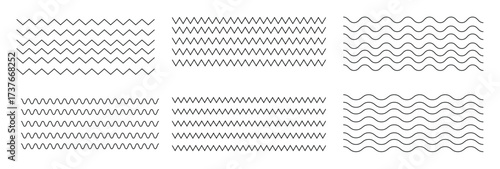 Seamless Wavy zig zag line. wavy and zigzag horizontal underline.  Zig zag lines vector illustration. Set of Waves line and Zig zag lines. Simple Zigzag Borders, Wavy Lines, Curved Zigzag Patterns.