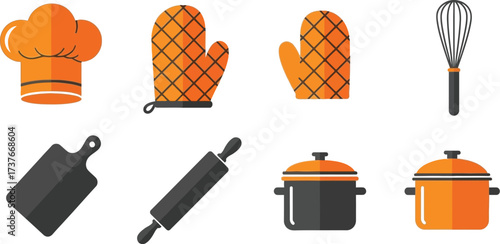 Kitchen cooking utensils vector illustration set for chef cook