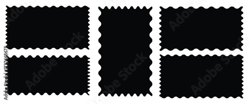 Wave line and wavy zigzag pattern lines. Set of Zigzag and  jagged rectangle shape, Rectangle shape frame with zigzag edge. Black Zigzag edge frame. Black underlines wavy curve zig zag line pattern.  