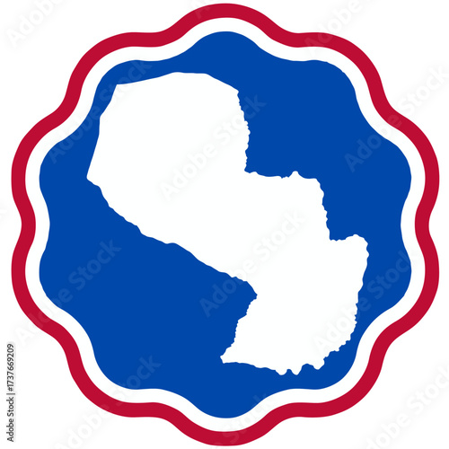 PARAGUAY map design on flag colour badge shape icon, paraguay's badge sticker with flag colors	