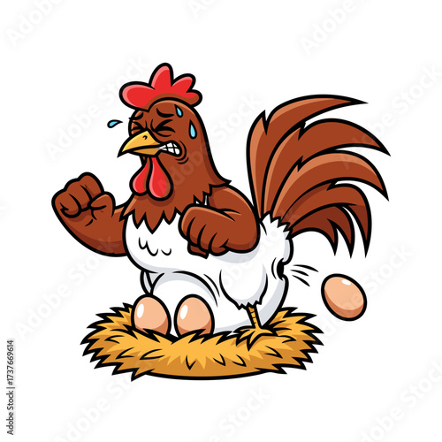 Funny Chicken Laying an Egg Illustration A Cartoon Rooster in Distress While Giving Birth