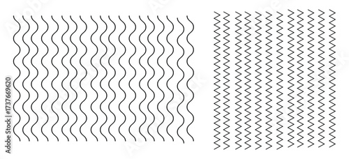 Seamless Wavy zig zag line. wavy and zigzag horizontal underline.  Zig zag lines vector illustration. Set of Waves line and Zig zag lines. Simple Zigzag Borders, Wavy Lines, Curved Zigzag Patterns.
