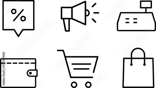 Black friday outline vector icons isolated on white background