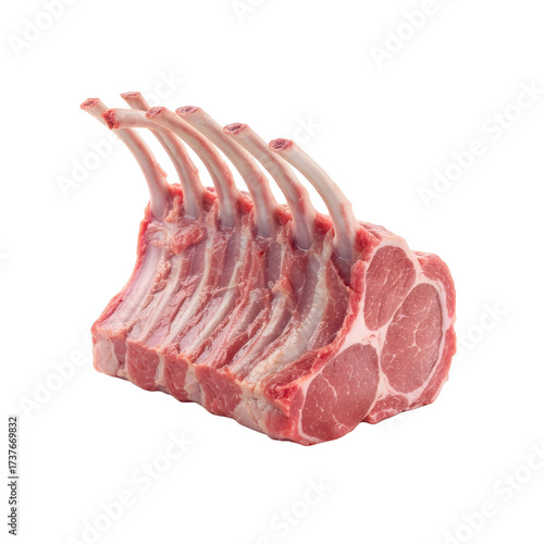 Raw Lamb Rack with Rib Bones Cutlets Isolated on Transparent Backdrop