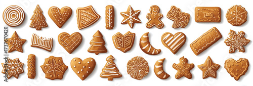Assortment of Christmas Gingerbread Cookies with Detailed Decoration and Holiday Season Sweet Treats