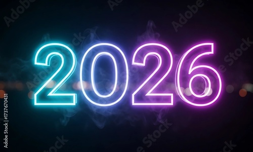 2026 New Year Glowing Outline Stroke With Gradient Smoke.