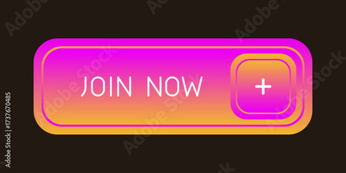 Modern CTA button with shine, "Join now" text, plus icon, 3D effect, web UI element for landing pages, mobile apps or banners.