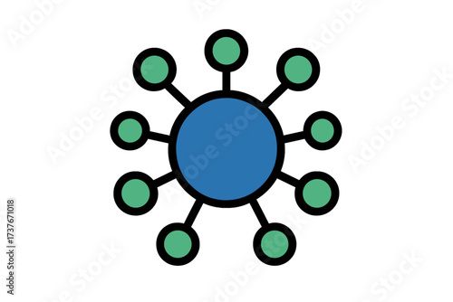 Abstract network structure with a central element and multiple radiating connections