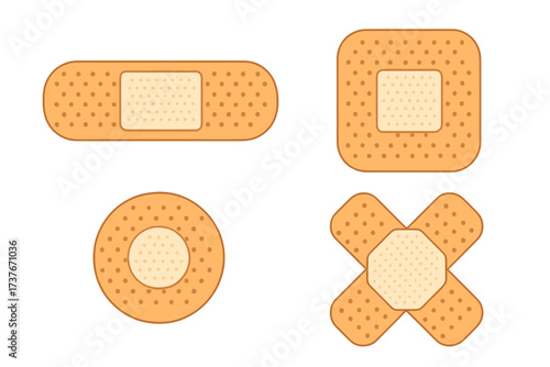 Collection of various adhesive bandages for first aid and wound care in different shapes