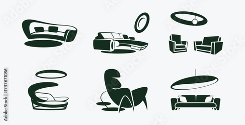 Modern Furniture Silhouette Collection with Sofas Chairs and Lighting Fixtures