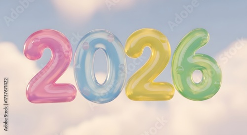 Colorful 2026 Balloons in the Clouds