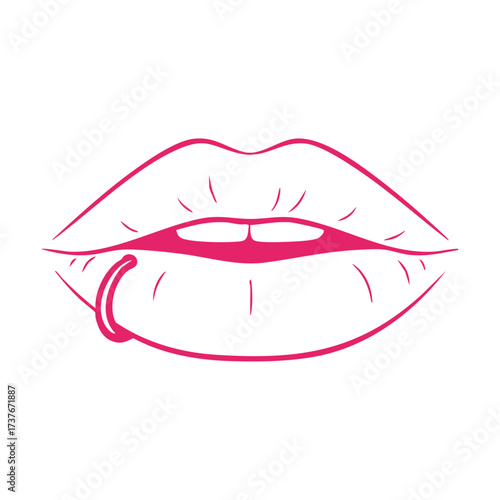 Line Art Illustration of Lips with Piercing