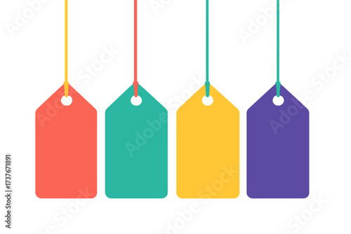Colorful blank hanging tags for retail sales and marketing promotions
