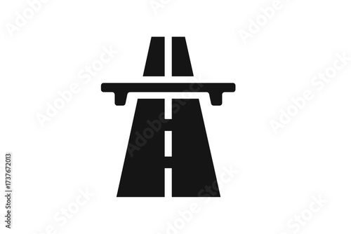 Simple black highway road icon with an overpass bridge on a white background