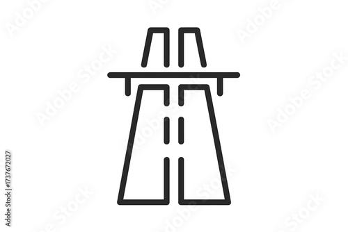 Minimalist black line icon depicting a highway overpass or elevated road structure for transportation