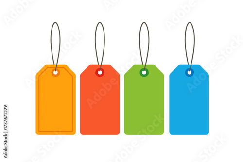 Assortment of colorful blank tags with strings for various pricing and promotional uses