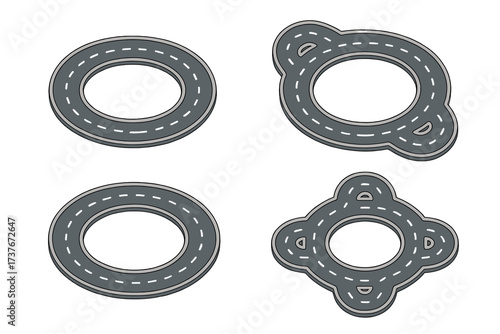 Isometric circular road elements and roundabout shapes for urban planning design