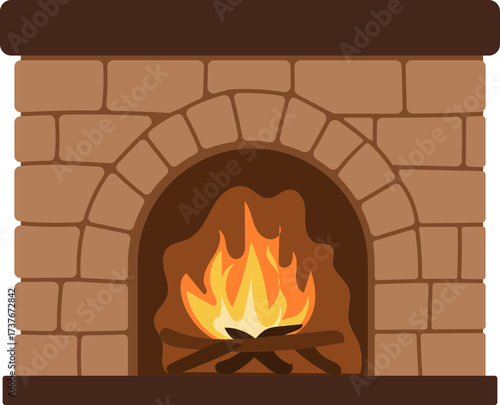 Winter fireplace illustration