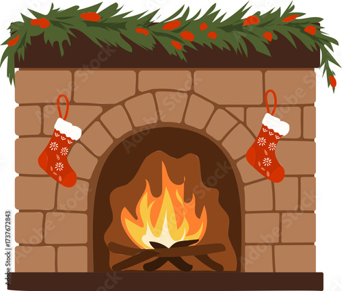 Winter fireplace illustration