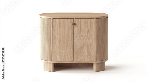 Light Wood Bedside Table with Rounded Corners and Fluted Design on White Background