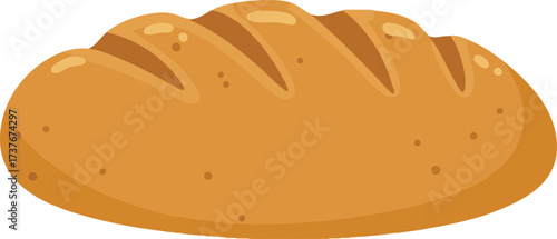 A simple cartoon illustration of a golden brown loaf of bread, freshly baked with scored lines on top.