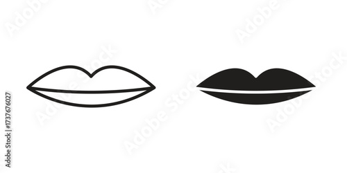Thin lips icon art in black and white