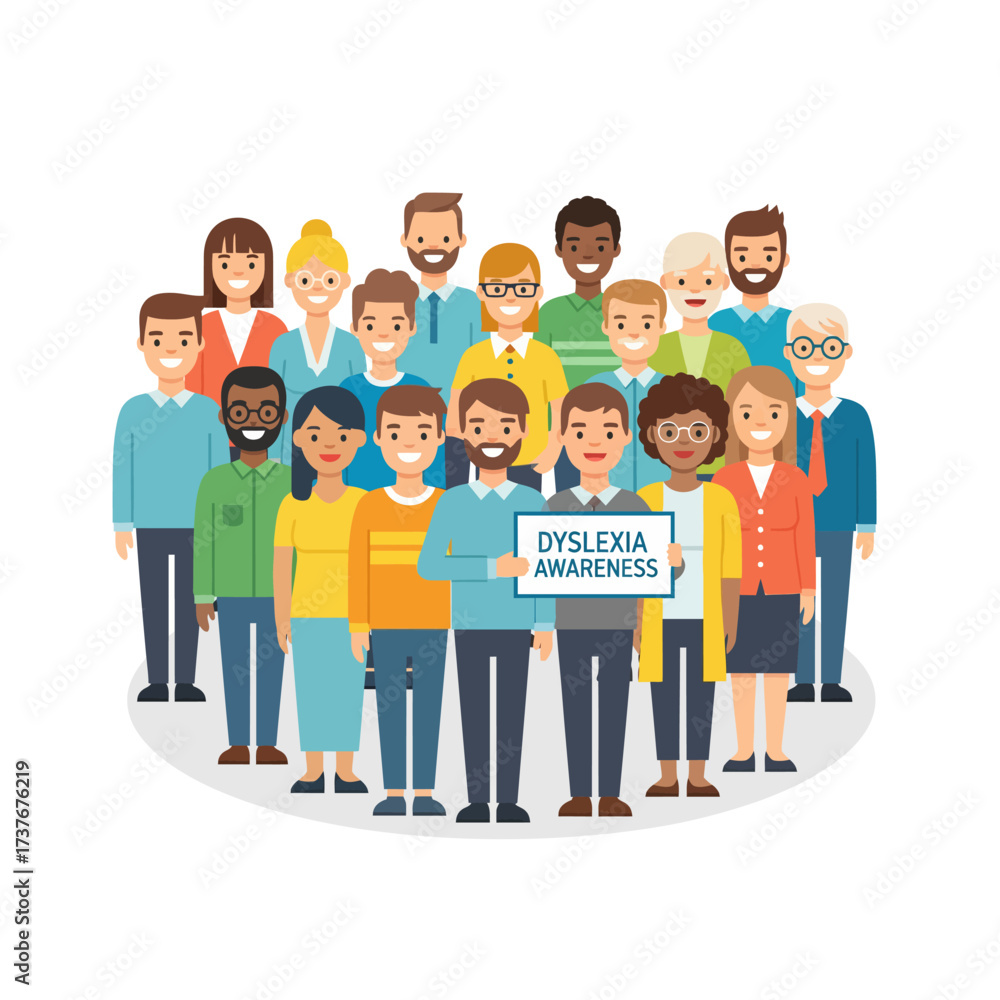 Obraz premium Diverse community promoting dyslexia awareness through education and support, fostering inclusivity and understanding for neurodiversity and learning differences