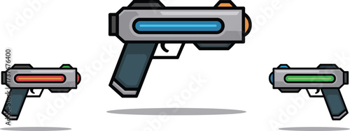 Futuristic Laser Guns Cartoon Set, Sci-Fi Blaster Weapons, Toy Space Guns, Futuristic Technology, Gaming Icons, Digital Art Illustration